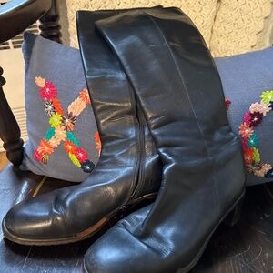 Black Italian leather knee - high boots